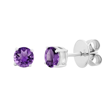 Gemistry 0.93Ctw Round Purple Amethyst Stud Earrings in Sterling Silver, 5MM