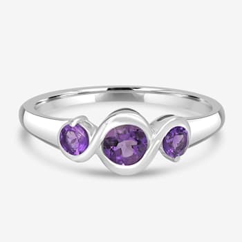 GEMistry 0.42 ctw Round Amethyst Three Stone Ring in Sterling Silver