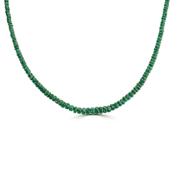 GEMISTRY 48.10 carats Emerald Bead and White Diamond 18" Necklace
in Sterling Silver
