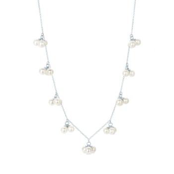 GEMISTRY White Cultured Freshwater Pearl Station Necklace in Sterling Silver
