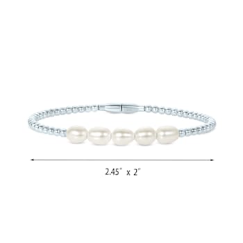 GEMISTRY White Cultured Freshwater Oval Pearl Magnetic Clasp Bracelet in
Sterling Silver