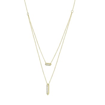 GEMistry 14K Yellow Gold 0.42Ctw Baguette and Round Diamond Layered Necklace