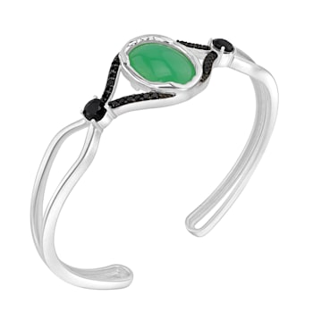 GEMistry Chrysoprase Cabochon and Black Spinel Cuff Bracelet for Women
in Sterling Silver