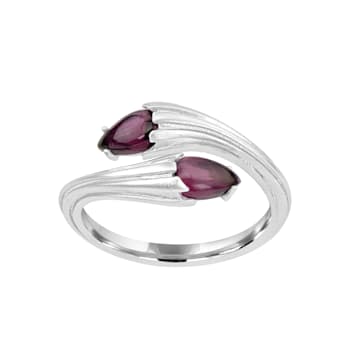 GEMISTRY Pear Cabochon Gemstone Satin Finish Bypass Ring in Sterling Silver