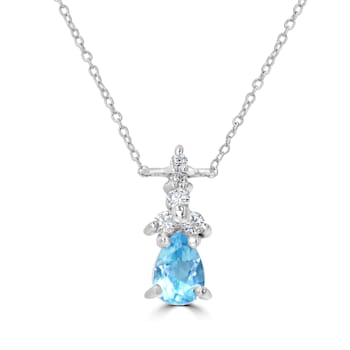 GEMistry Blue Topaz Sterling Silver 18 Inch Cable Chain Pendant Necklace