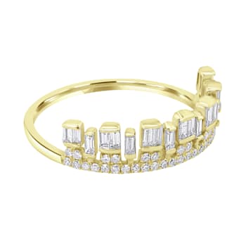 GEMistry 14K Yellow Gold 0.58Ctw Baguette and Round Diamond Crown Ring