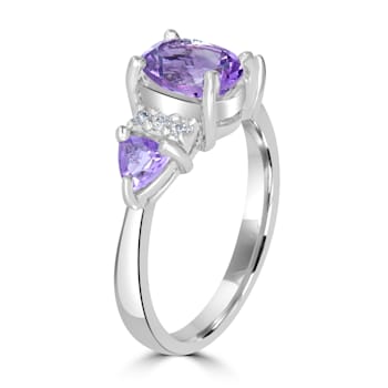 GEMistry Genuine Amethyst and White CZ 925 Sterling Silver 3-Stone
Cocktail Ring