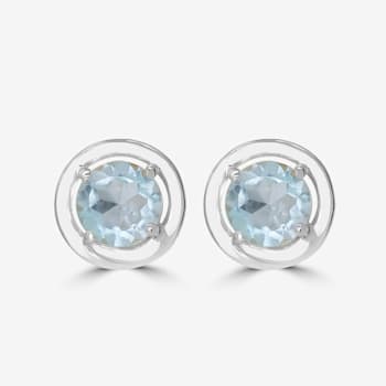 GEMistry 1.19 Ct Round Blue Topaz Stud Earrings in Sterling Silver