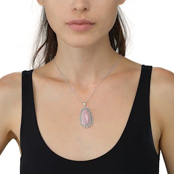 Gemistry Fancy Cabochon Pink Opal Pendant Necklace in Sterling Silver