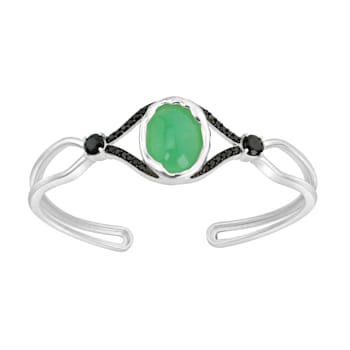 GEMistry Chrysoprase Cabochon and Black Spinel Cuff Bracelet for Women
in Sterling Silver