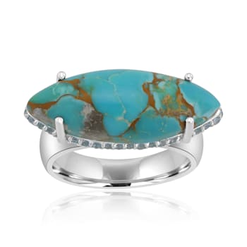 Bold Turquoise Marquise Cabochon Gemstone High Polish Ring in Sterling Silver