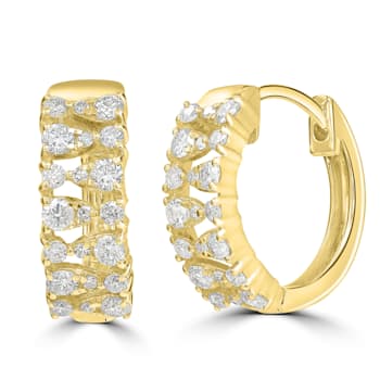 GEMistry Yellow Gold 0.54 Ct Round Diamond Hoop Earrings