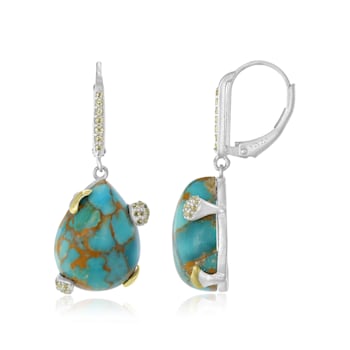 GEMistry Pear Sonoran Turquoise Cabochon and Peridot Drop Earrings in
Sterling Silver