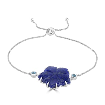 GEMISTRY Lapis and Swiss Blue Topaz Adjustable Flower Bolo Bracelet in
Sterling Silver