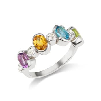 GEMISTRY Rainbow Oval Gemstone Band Ring, Sterling Silver (2.38 cttw)