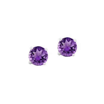 Gemistry 0.93Ctw Round Purple Amethyst Stud Earrings in Sterling Silver, 5MM