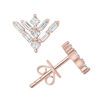 GEMistry 14K Rose Gold 0.39Ctw Baguette and Princess Diamond Stud Earrings