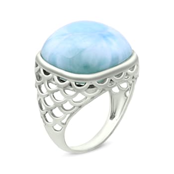 GEMistry Cushion Larimar Solitaire Ring in Sterling Silver