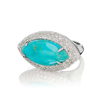 GEMistry Bold Marquise Cabochon Gemstone Pave Ring in Sterling Silver