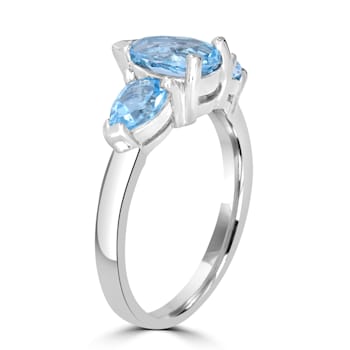 GEMistry Blue Topaz 925 Sterling Silver 3-Stone Cocktail Ring