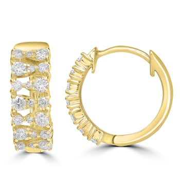 GEMistry Yellow Gold 0.54 Ct Round Diamond Hoop Earrings
