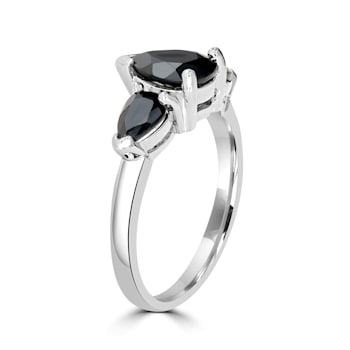 GEMistry Black Onyx 925 Sterling Silver 3-Stone Cocktail Ring