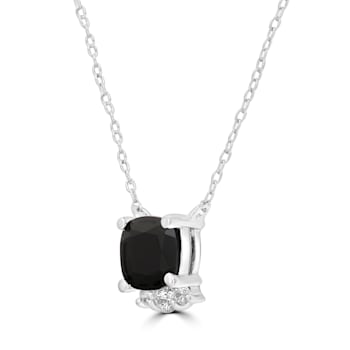 GEMistry Black Onyx Sterling Silver 18 Inch Cable Chain Pendant Necklace