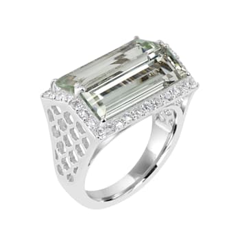 GEMistry Sterling Silver Emerald Cut Prasiolite & White Topaz Ring