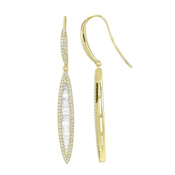 GEMistry 14K Yellow Gold 1.06Ctw Baguette and Round Diamond Leaf Drop Earrings