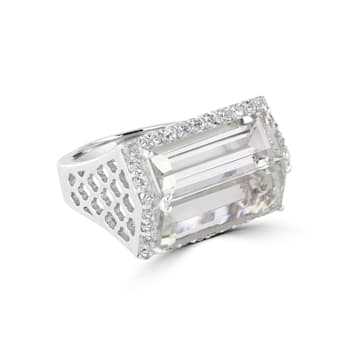GEMistry Sterling Silver Emerald Cut Prasiolite & White Topaz Ring