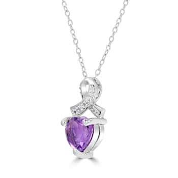 GEMistry Amethyst Stone 925 Sterling Silver 18 Inch Cable Chain Pendant Necklace