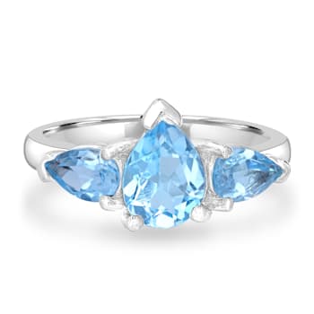 GEMistry Blue Topaz 925 Sterling Silver 3-Stone Cocktail Ring