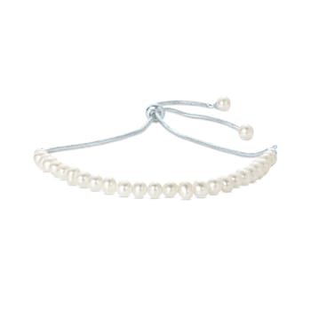 GEMISTRY White Cultured Freshwater Pearl Adjustable Bolo Bracelet in
Sterling Silver