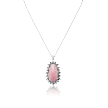 Gemistry Fancy Cabochon Pink Opal Pendant Necklace in Sterling Silver