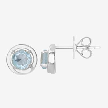 GEMistry 1.19 Ct Round Blue Topaz Stud Earrings in Sterling Silver