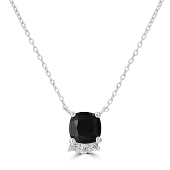 GEMistry Black Onyx Sterling Silver 18 Inch Cable Chain Pendant Necklace
