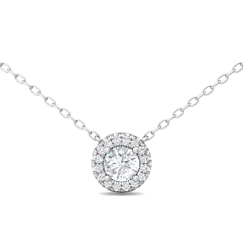 14k White Gold Diamond Halo Necklace