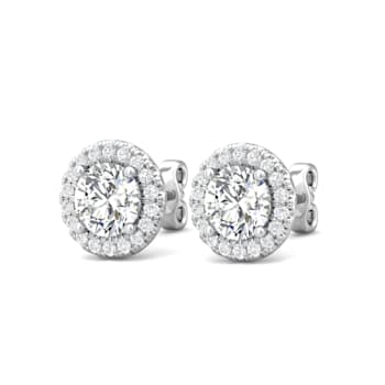 14K Gold Lab Grown Diamond Halo Stud Earrings 1.75ctw