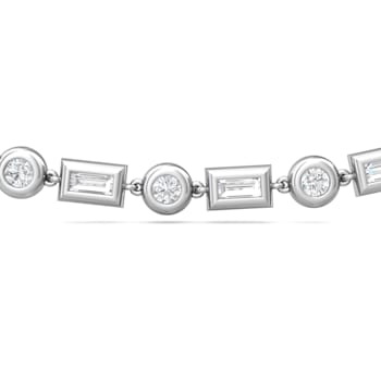 14K White Gold Round and Baguette Lab Grown Diamond Choker Style 20 Inch Necklace