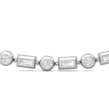 14K White Gold Round and Baguette Lab Grown Diamond Choker Style 18 Inch Necklace