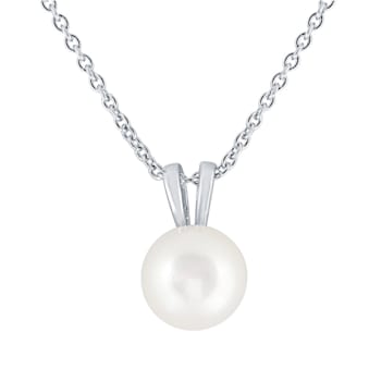 Sterling Silver White Button Freshwater Pearl Pendant with 18"
Cable Chain