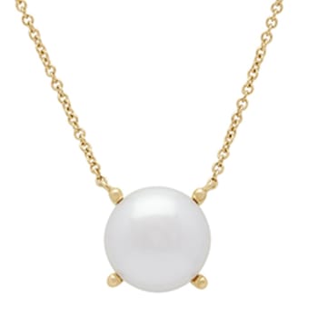 10K Yellow Gold White Fresh Water Pearl Necklace