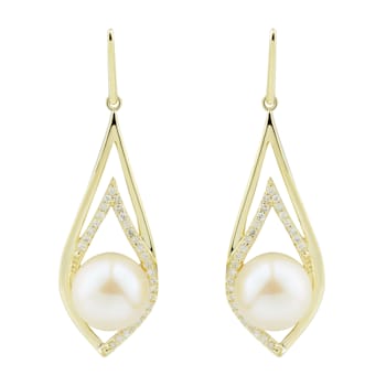10K Yellow Gold 1/5cttw Diamond and Freshwater Pearl Earrings