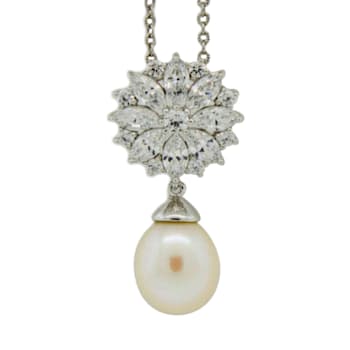 Sterling Silver Freshwater Pearl and Swarovski Cubic Zirconia Pendant
with 18" Cable Chain