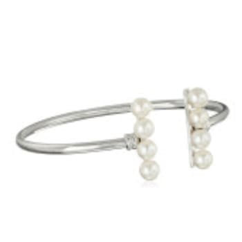 Sterling Silver White Button Freshwater Pearl Bangle