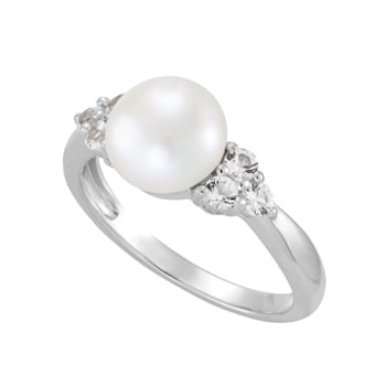 Sterling Silver Fresh Water Pearl and White Topaz Ring