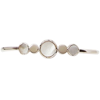Sterling Silver White Mother of Pearl Grad Bold Circle Cuff Bangle