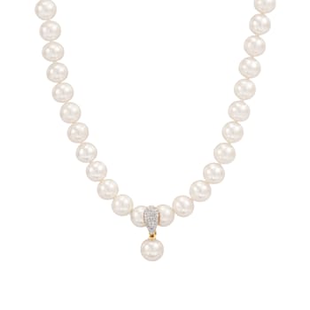14K Yellow Gold White Fresh Water Pearl Necklace