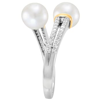 Sterling Silver and 10K Yellow Gold White Freshwater Pearl and White
Topaz Ring