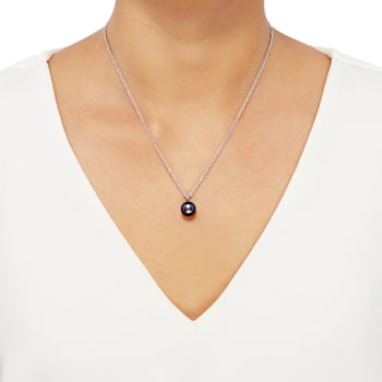Stainless Black Button Fresh Water Pearl Pendant